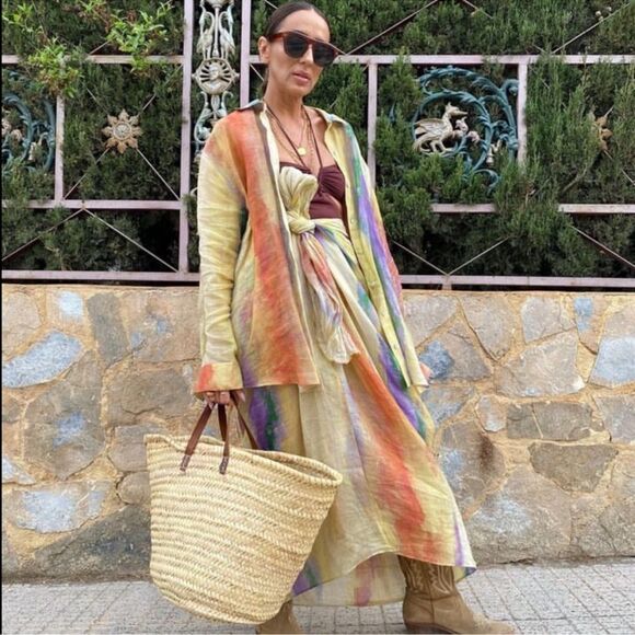 Zara 2 piece set of tie dye ramie shirt and wrap skirt - Picture 5 of 11